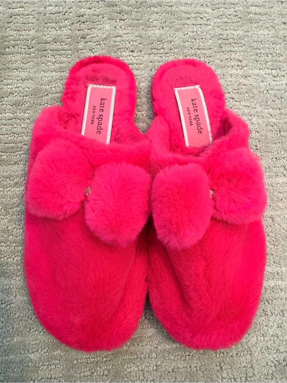 kate spade Bright Pink Faux-Fur Pom Slide Slippers